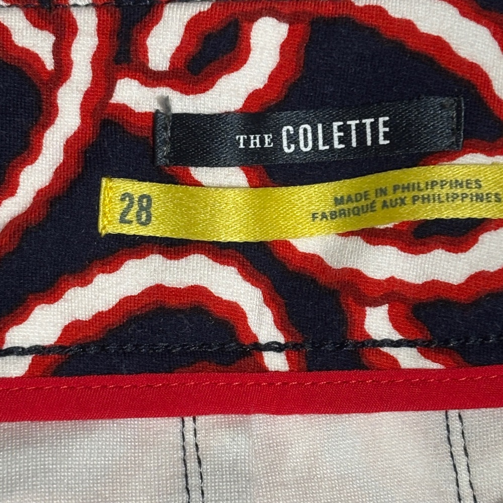 Maeve Anthropologie The Colette Pants Navy Red Chain Print Wide Leg Cropped 28 - Picture 3 of 10